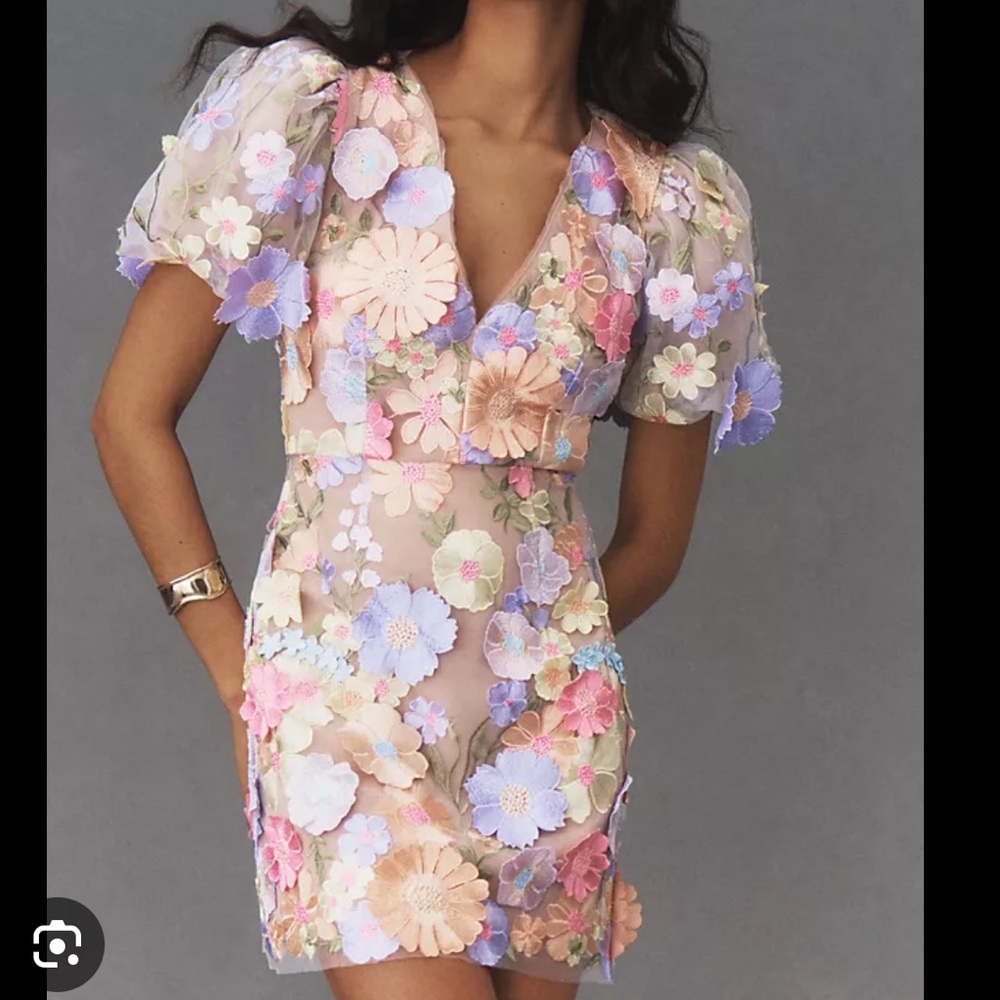 Elliatt Anthea Short-Sleeve V-Neck Floral Appliqué Mini Dress